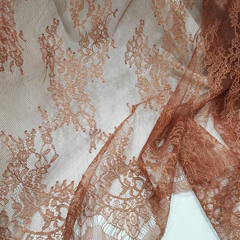 Semi-Sheer Eyelash Placement Lace Fabric for Women's Wear Wholesale Su 7